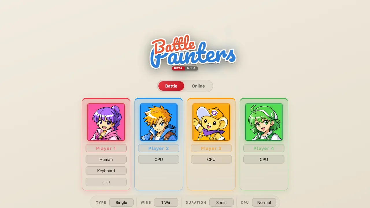 Main menu with the four-player character line-up
