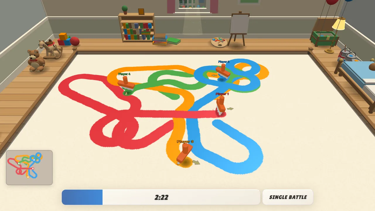 Late-round arena covered in all four paint colors