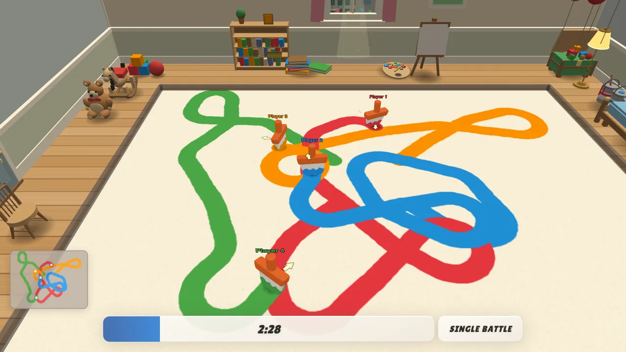 Late-round arena covered in all four paint colors